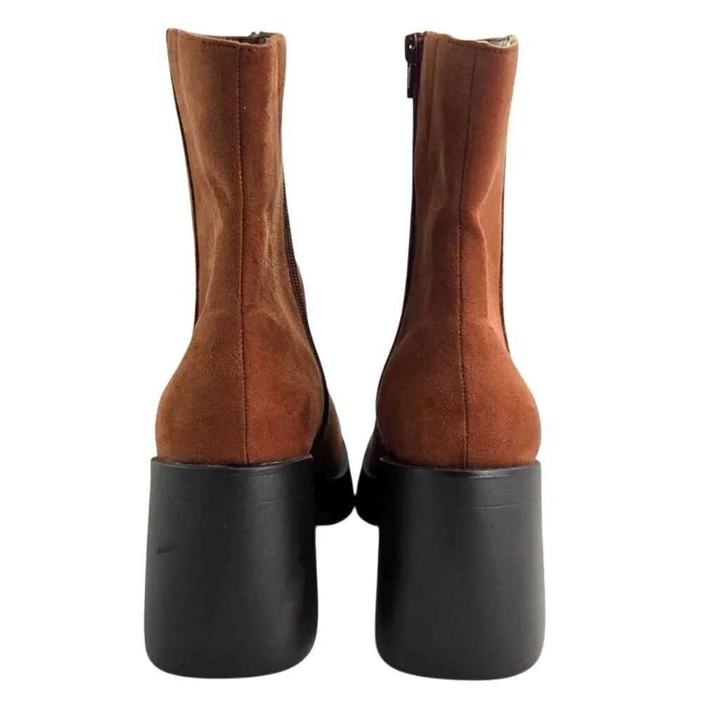 Sun + Stone Womens Size 11 Tiannaa Faux Suede Square Toe Booties Brown Block He - Picture 8 of 9